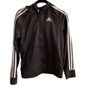 Adidas Dark Grey Zip Up Hooded Sweatshirt 3 Stripe Size Medium